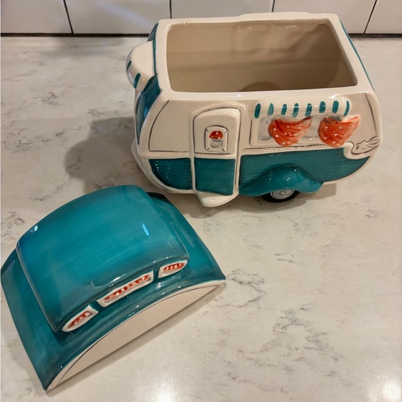 Blue Sky Clayworks Ceramic Retro Camper Cookie Jar Turquoise 16345 Whimsical - Picture 3 of 8